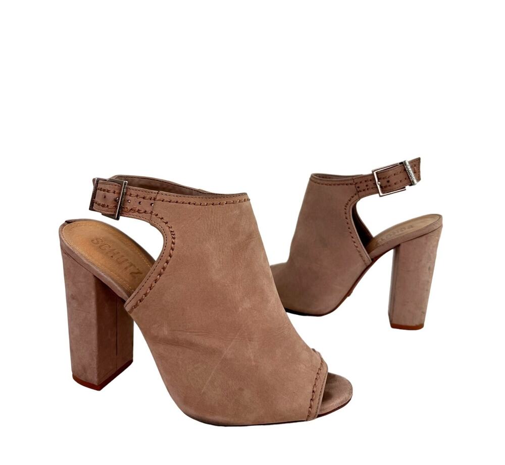 Schutz Cutout Women's Shoes 8.5  Beige Nude Leather Open Toe Heeled Sandal